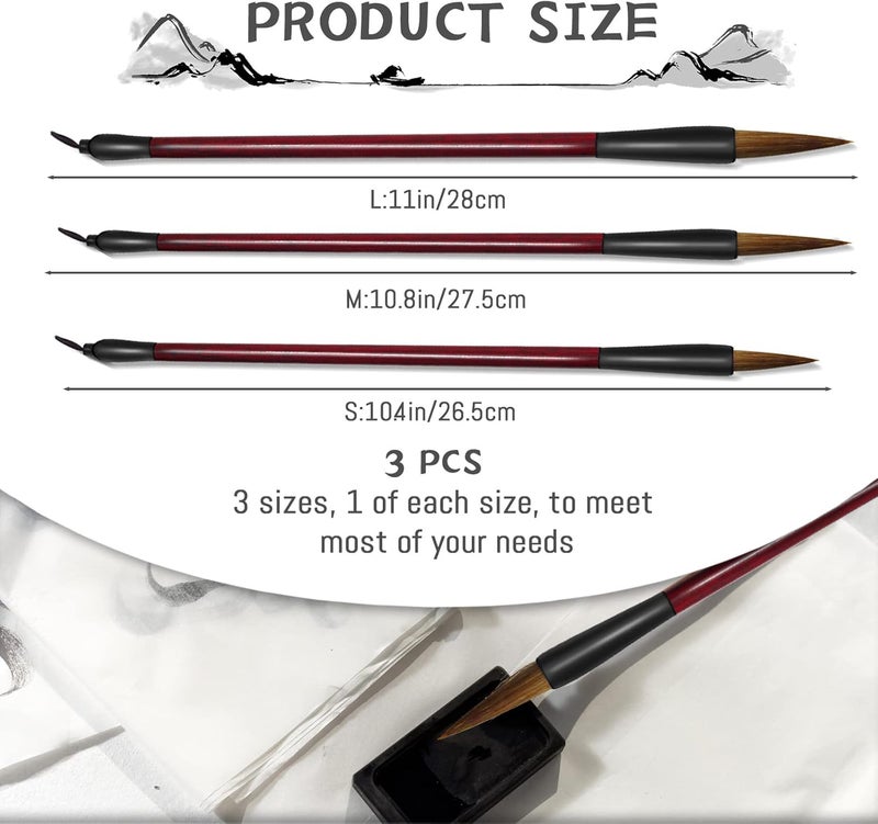 BangBoom Chinese Calligraphy Brush Set - Kanji Sumi Drawing Brush with Resin Handle for Beginners (3 PCS) - Image 2